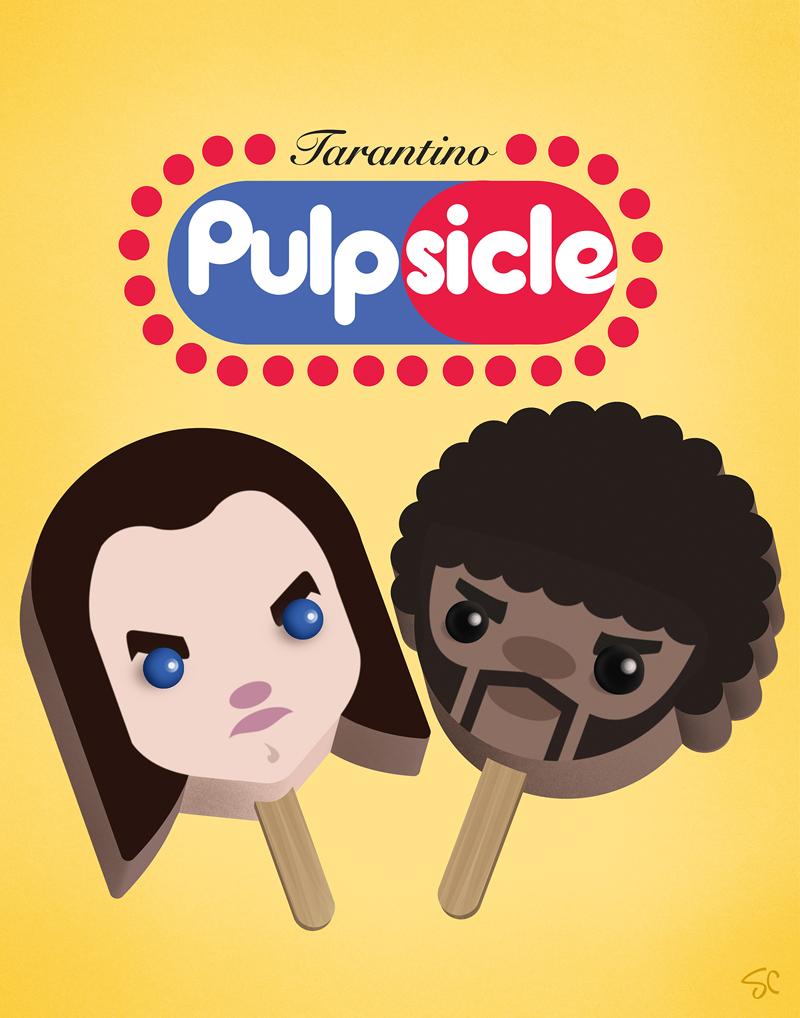 Pulpsicle rendition of Travolta and Samuel L Jackson's character from Tarantino's film, pulp fiction.